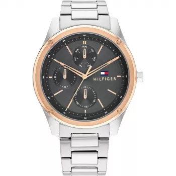 Tommy Hilfiger vīriešu 1710541 analogais kvarca pulkstenis 44mm nerūsējošā tērauda korpuss brūna ādas siksniņa zils ciparnīca