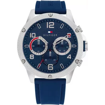 Tommy Hilfiger vīriešu 1792027 analogais kvarca pulkstenis 44mm zils ciparnīca sudraba nerūsējošais tērauds
