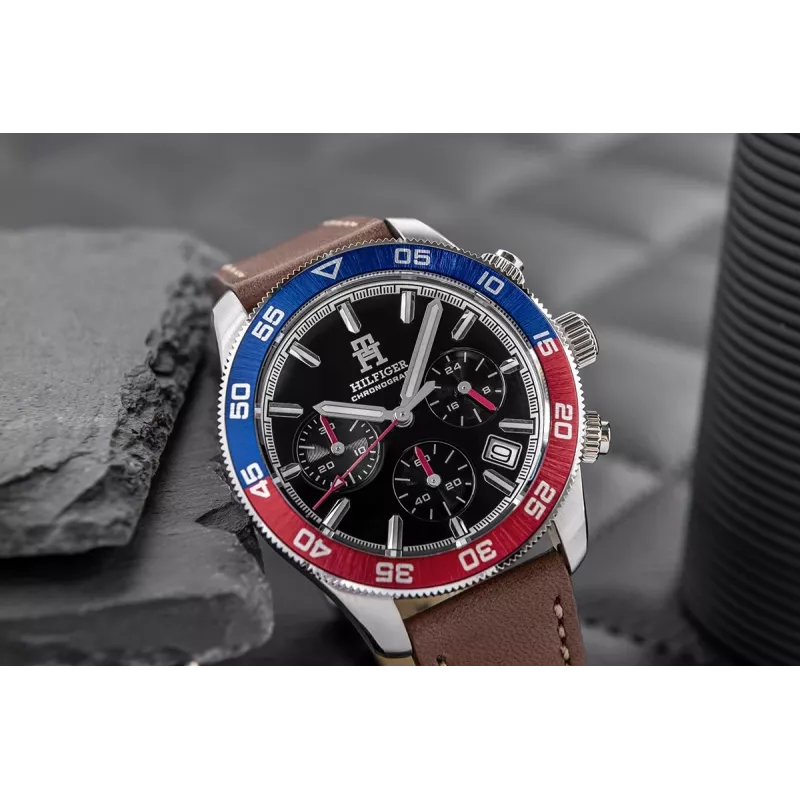 Tommy Hilfiger vīriešu Damon kvarca pulkstenis 1792166 40mm zils ciparnīca brūna āda