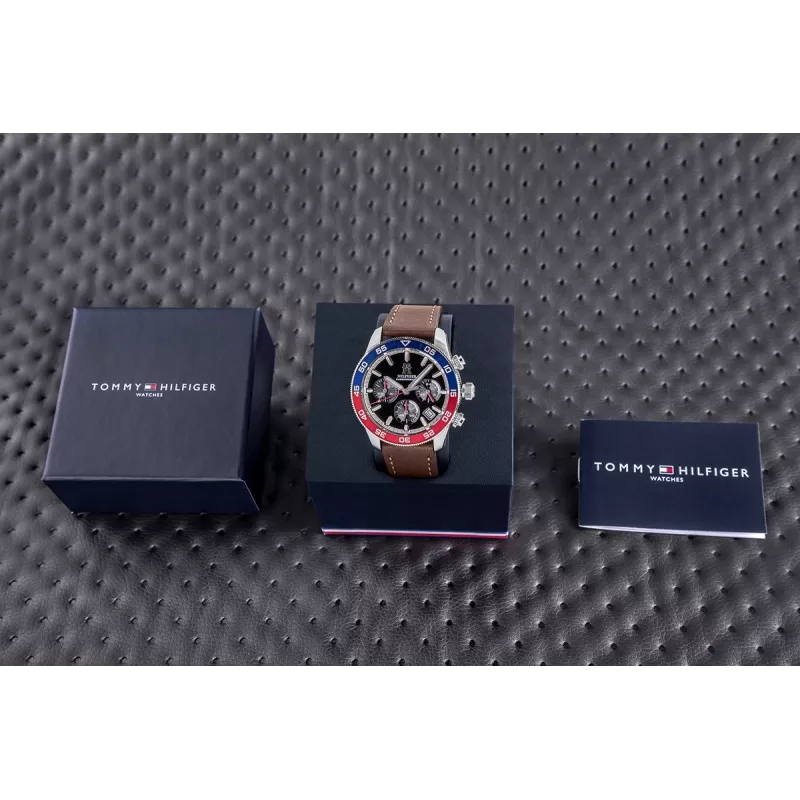 Tommy Hilfiger vīriešu Damon kvarca pulkstenis 1792166 40mm zils ciparnīca brūna āda