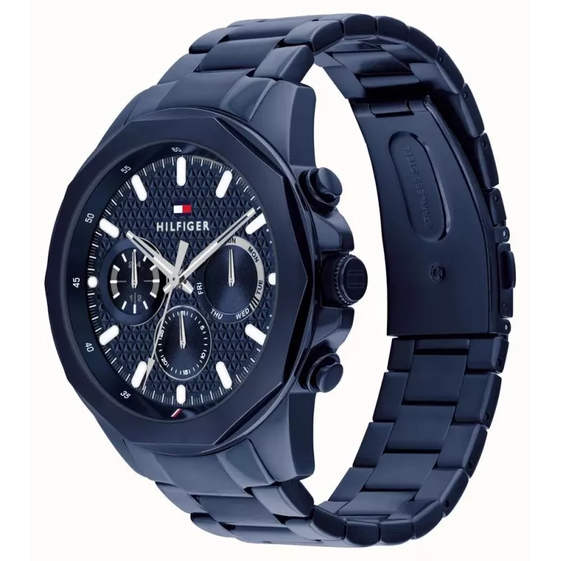 Tommy Hilfiger vīriešu Decker kvarca pulkstenis 1710652 46mm zils ciparnīca nerūsējošais tērauds