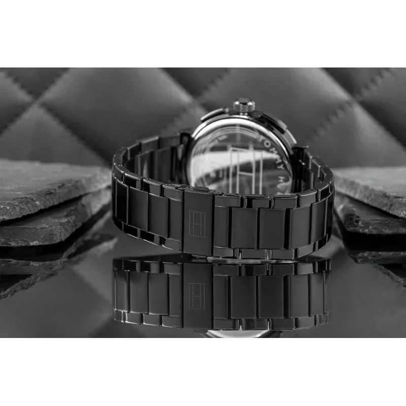 Tommy Hilfiger Vīriešu Decker kvarca pulkstenis 44mm nerūsējošais tērauds zils ciparnīca brūna āda