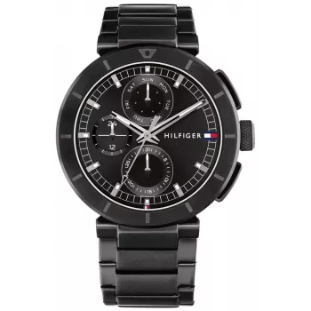 Tommy Hilfiger Vīriešu Decker kvarca pulkstenis 44mm nerūsējošais tērauds zils ciparnīca brūna āda