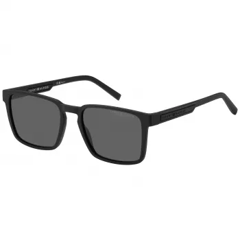 Tommy Hilfiger vīriešu saulesbrilles TH-2088-S-003 - Melns acetāta rāmis, pelēkas polikarbonāta lēcas, 55 mm