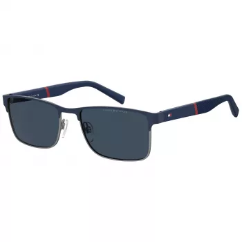 TOMMY HILFIGER TH-2040-S-KU0 Vīriešu taisnstūra saulesbrilles, Havana acetāta rāmis, pelēkas polikarbonāta lēcas, UV400
