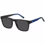 TOMMY HILFIGER TH-2144-S-D51 Vīriešu taisnstūra saulesbrilles - Melns acetāta rāmis, pelēkas polikarbonāta lēcas 55/19/145 mm