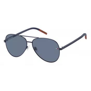 Tommy Hilfiger TJ-0008-S-FLL Unisex Taisnstūra saulesbrilles - Melns acetāta rāmis, Pelēkas polikarbonāta lēcas, UV400 aizsardzība