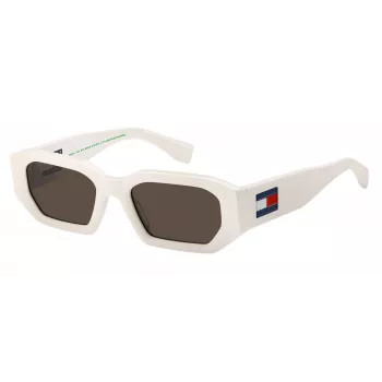 TOMMY JEANS TJ-0099-S-VK6 Unisex taisnstūra saulesbrilles, melns rāmis, dūmakaini pelēkas lēcas, 53/20/145 mm