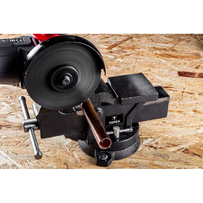 TOPEX grozāmās atslēdznieka skrūvspīles 125 mm ar 360° rotējošu pamatni un laktu