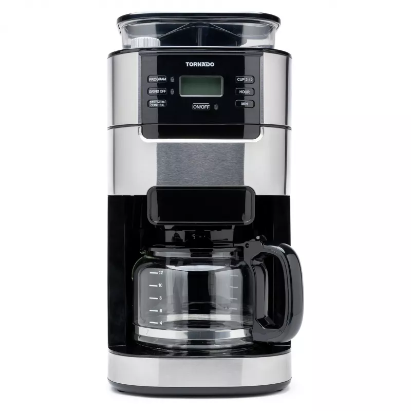 Tornado TCM1025A-GS filtru kafijas automāts ar dzirnaviņām, 1.25L, 1000W, nerūsējošais tērauds/melns
