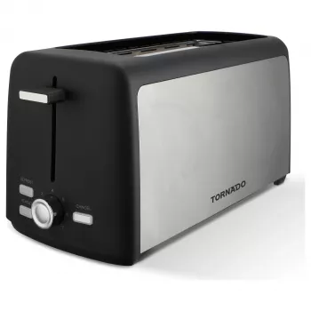 Tornado TTA-7402-GS tosteris - 2 šķēles 1400W pop-up tosteris ar 7 brūnināšanas līmeņiem, melns/sudraba