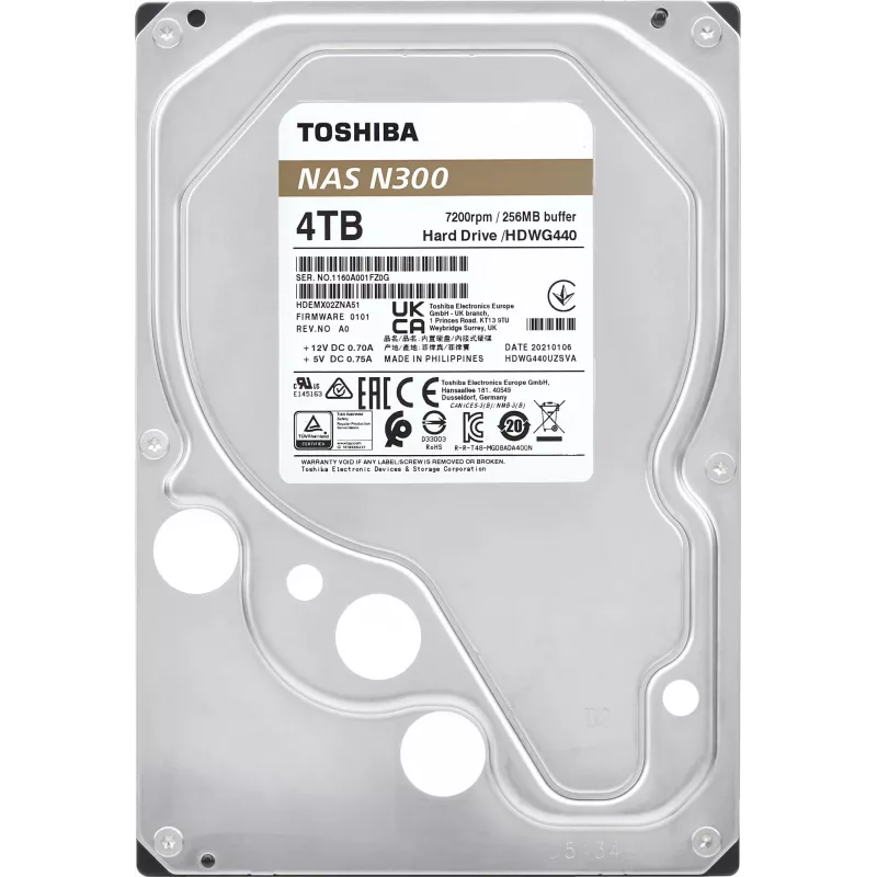 Toshiba N300 NAS 4TB iekšējais cietais disks 3,5 inch SATA 6Gb/s 7200RPM 128MB kešatmiņa