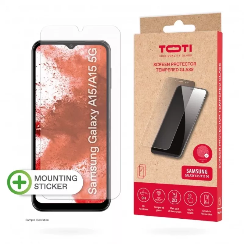 TOTI rūdīta stikla 2D ekrāna aizsargs Samsung Galaxy A15/A15 5G, caurspīdīgs