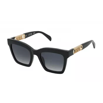 TOUS Women Sunglasses STOB91-520700 Black Acetate Square Frame Grey Polycarbonate Lenses UV400 52/22/140 mm