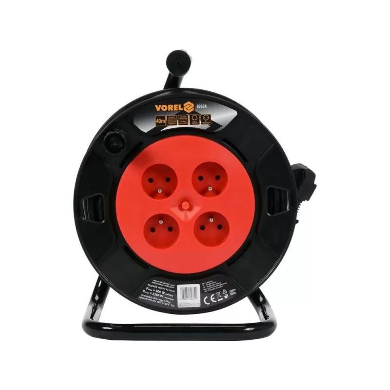 TOYA VOREL 82682 Kabeļa spole 4 kontaktligzdas 30m H05VV-F 3G1.5 ar termoaizsardzību