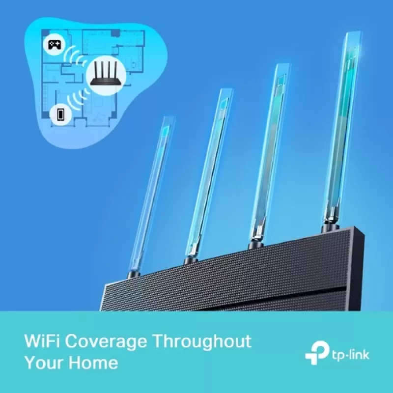 TP-Link Archer AX18 Wi-Fi 6 Dual-Band Gigabit bezvadu maršrutētājs (AX1800, 4x Gigabit LAN, Melns)