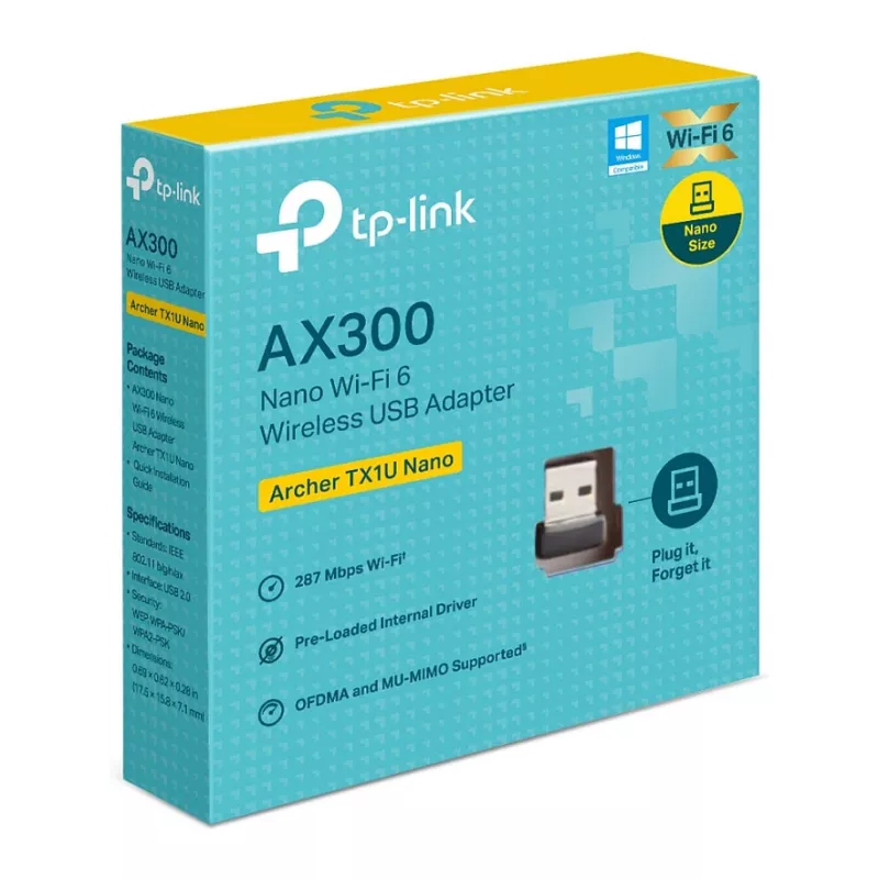 TP-Link Archer TX1U Nano AX300 Wi-Fi 6 USB Adapter ar iekšējām antenām, USB 2.0