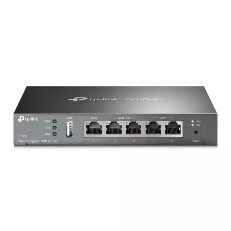 TP-LINK ER605 SafeStream Router - Gigabit VPN maršrutētājs ar 4 portu slēdzi, 3 WAN portiem, sienas montāžai