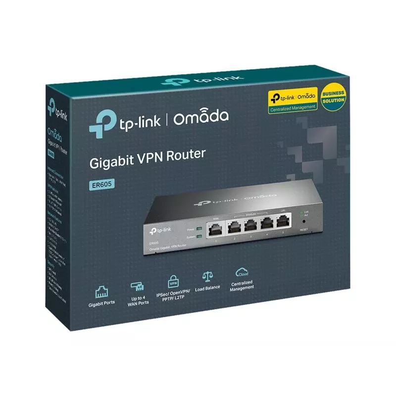 TP-LINK ER605 SafeStream Router - Gigabit VPN maršrutētājs ar 4 portu slēdzi, 3 WAN portiem, sienas montāžai