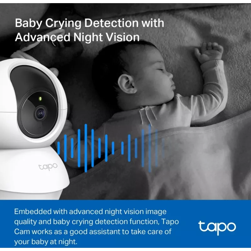 TP-Link Tapo C200C Pan/Tilt mājas drošības Wi-Fi kamera - 1080p Full HD, 360° horizontālais pārklājums, divvirzienu audio, nakts redzamība līdz 9m, MicroSD līdz 256GB, balta