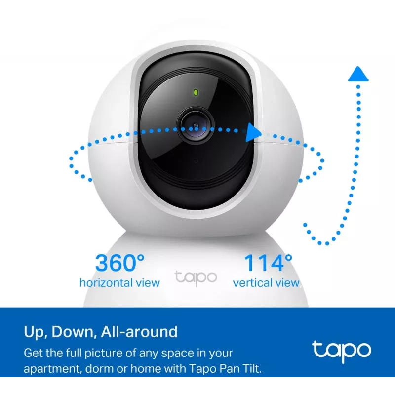 TP-Link Tapo C200C Pan/Tilt mājas drošības Wi-Fi kamera - 1080p Full HD, 360° horizontālais pārklājums, divvirzienu audio, nakts redzamība līdz 9m, MicroSD līdz 256GB, balta