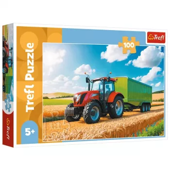 TREFL Puzzle 100 - Lauksaimniecības tehnika - Traktors ar piekabi