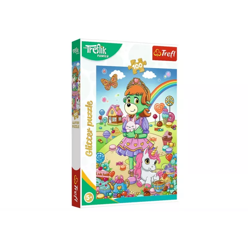 TREFL PUZZLE Puzle ar mirdzumu Treflik Family 100 gab. Glitter Trefliki Trefl 14833