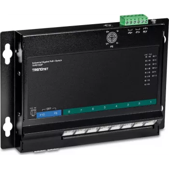 TRENDnet TI-PG102F industriālais 8 portu Gigabit PoE+ slēdzis (240W, DIN-sliede, IP30, bez ventilatora)