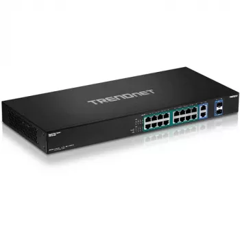TRENDnet TPE-TG182F 18 portu Gigabit lielas jaudas PoE+ komutators, 16 PoE+ porti, 240W budžets, 2 augšupielādes porti, montējams statīvā