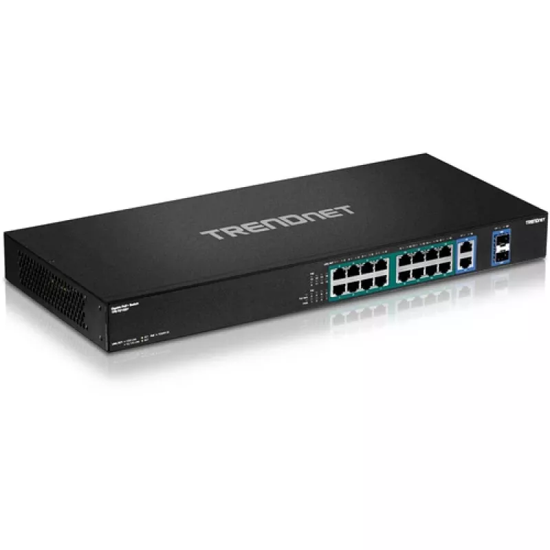 TRENDnet TPE-TG182F 18 portu Gigabit lielas jaudas PoE+ komutators, 16 PoE+ porti, 240W budžets, 2 augšupielādes porti, montējams statīvā