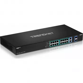 TRENDnet TPE-TG182F 18 portu Gigabit lielas jaudas PoE+ komutators, 16 PoE+ porti, 240W budžets, 2 augšupielādes porti, montējams statīvā