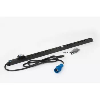 TRITON RAB-PD-X53-A1 vertikāls statīva PDU, 24 kontaktligzdu 400V 32A trīsfāžu barošanas sadales bloks, 20x C13 + 4x C19, CEE 32A spraudnis, 22kW, 0U, melns