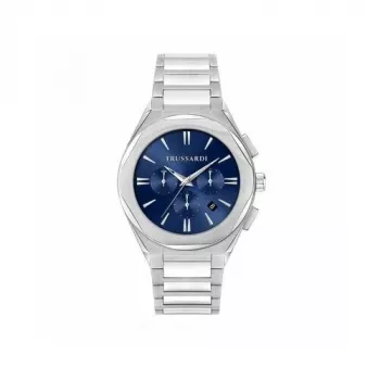 Trussardi vīriešu T-Light kvarca pulkstenis R2453156004 44mm zils ciparnīca sudraba Milānas sieta aproce