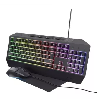 Trust GXT 791 Vadu spēļu klaviatūras un peles komplekts - QWERTZ vācu izkārtojums, varavīksnes fona apgaismojums, 2400 DPI optiskā pele, melna 25284