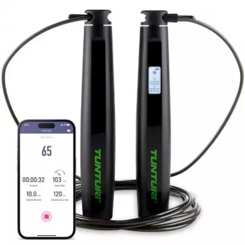 Tunturi Smart Jump Rope ar LCD displeju un lietotnes savienojamību, regulējams 2,95 m, melns