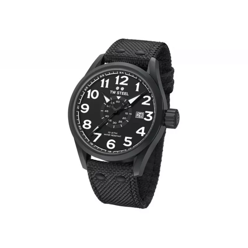 TW STEEL VS41-Volante Vīriešu kvarca pulkstenis 45mm melns ciparnīca ādas siksniņa