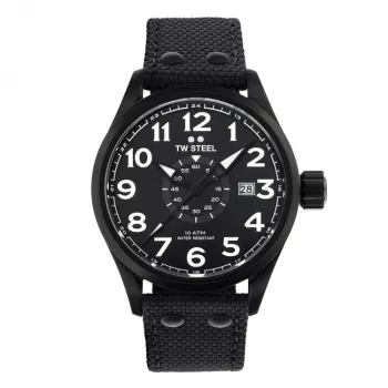 TW STEEL VS41-Volante Vīriešu kvarca pulkstenis 45mm melns ciparnīca ādas siksniņa