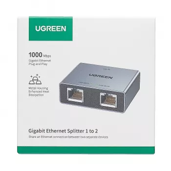 UGREEN 1-to-2 Gigabit Ethernet sadalītājs, 1000Mbps LAN tīkla adapteris, RJ45 vīrietis uz 2 sievietēm, pasīvs, melns