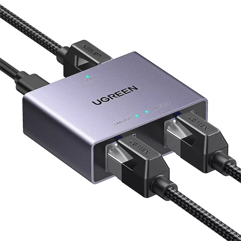 UGREEN 1-to-2 Gigabit Ethernet sadalītājs, 1000Mbps LAN tīkla adapteris, RJ45 vīrietis uz 2 sievietēm, pasīvs, melns