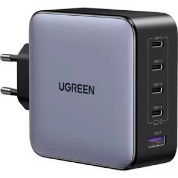UGREEN 100W GaN tehnoloģijas 5-in-1 ātrās sienas lādētājs, 4x USB-C un 1x USB-A, melns (35536)