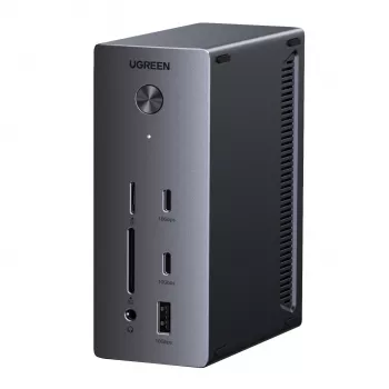 UGREEN 14-in-1 USB-C dokstacija ar diviem DisplayPort, HDMI, 100W PD, Gigabit Ethernet, SD/TF karšu lasītājiem un 3.5mm audio
