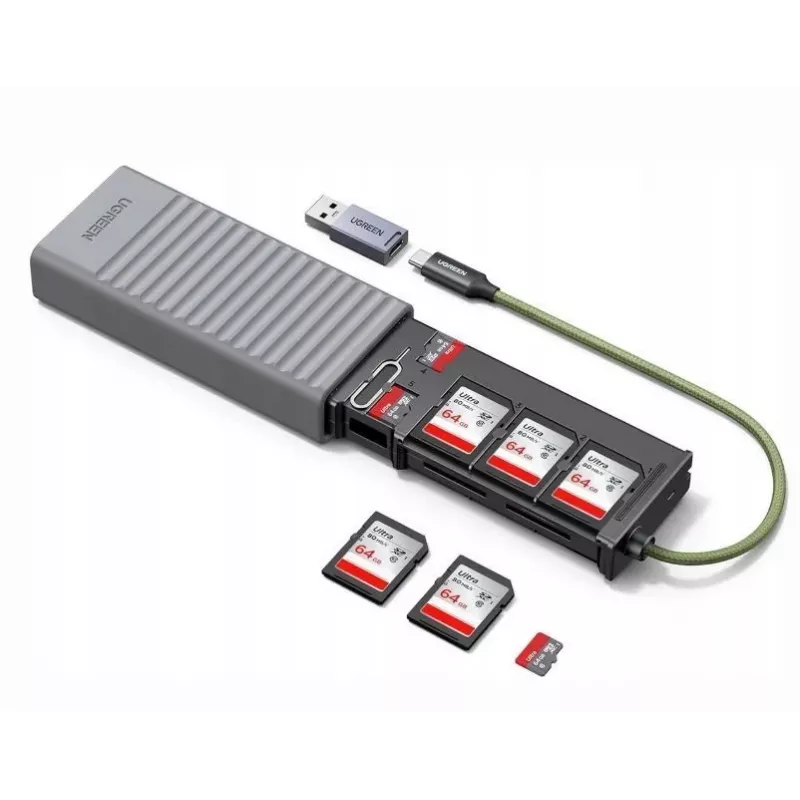 UGREEN 2-in-1 USB 3.0 SD/Micro SD karšu lasītājs ar uzglabāšanas maciņu, pelēks