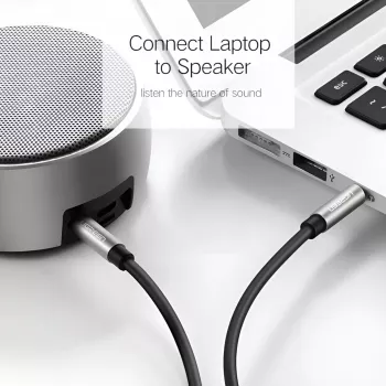 UGREEN 3,5 mm AUX kabelis 1,5 m melns, zeltīti stereo audio kabelis, vīrietis uz vīrieti