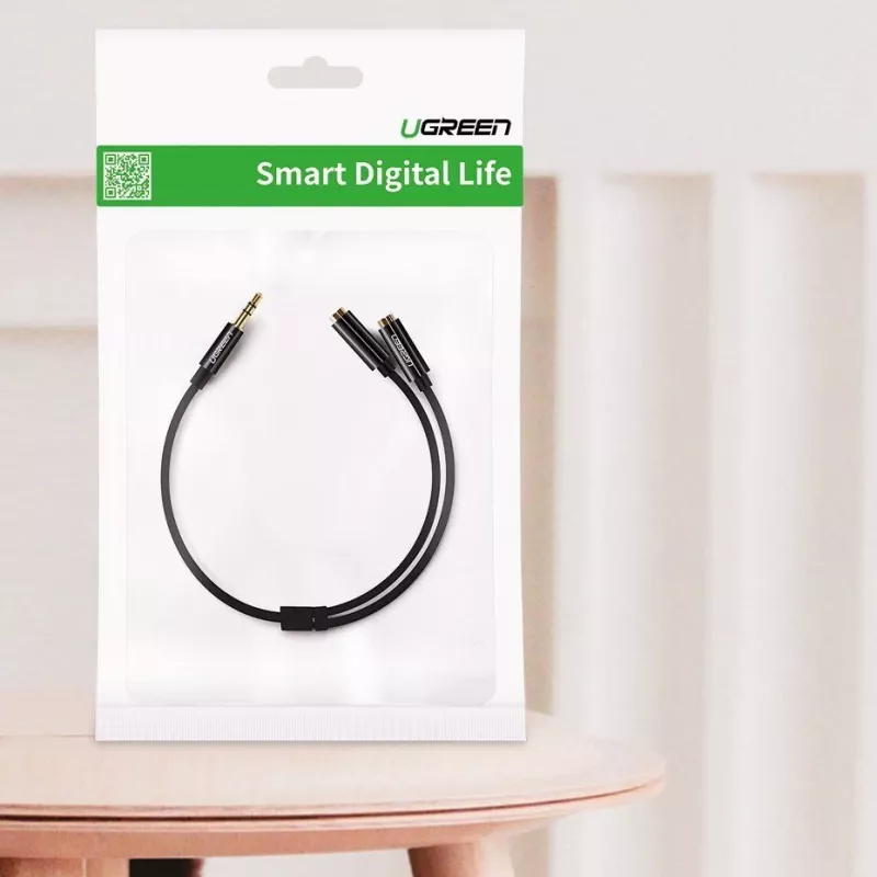 UGREEN 3.5mm austiņu sadalītāja kabelis AUX Y-sadalītājs 25cm Melns (20816)