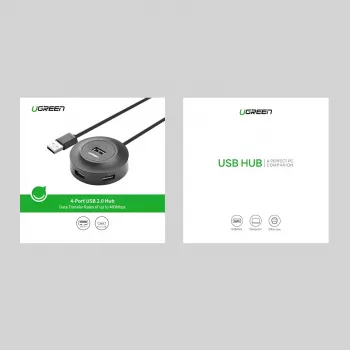 UGREEN 4-in-1 USB 2.0 centrmezgls (20777) - Melns