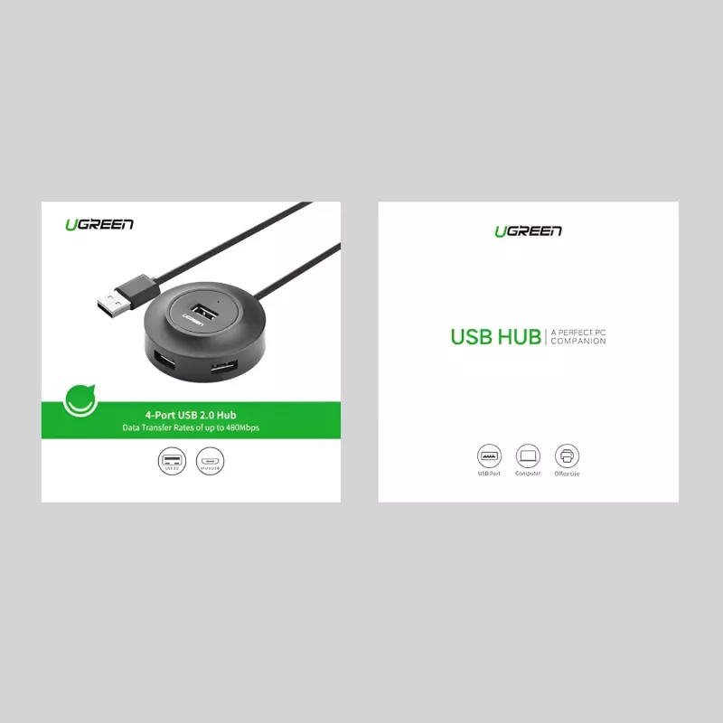 UGREEN 4-in-1 USB 2.0 centrmezgls (20777) - Melns