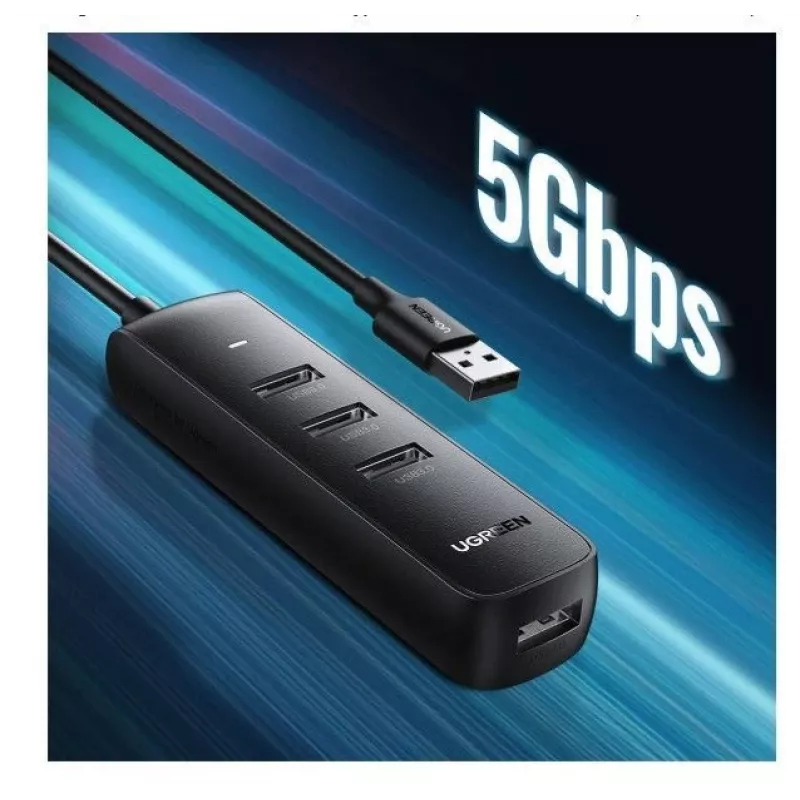 UGREEN 4-in-1 USB Hub 4x USB-A 3.0 PD DC 12V 0.25m Melns (CM416 10915)