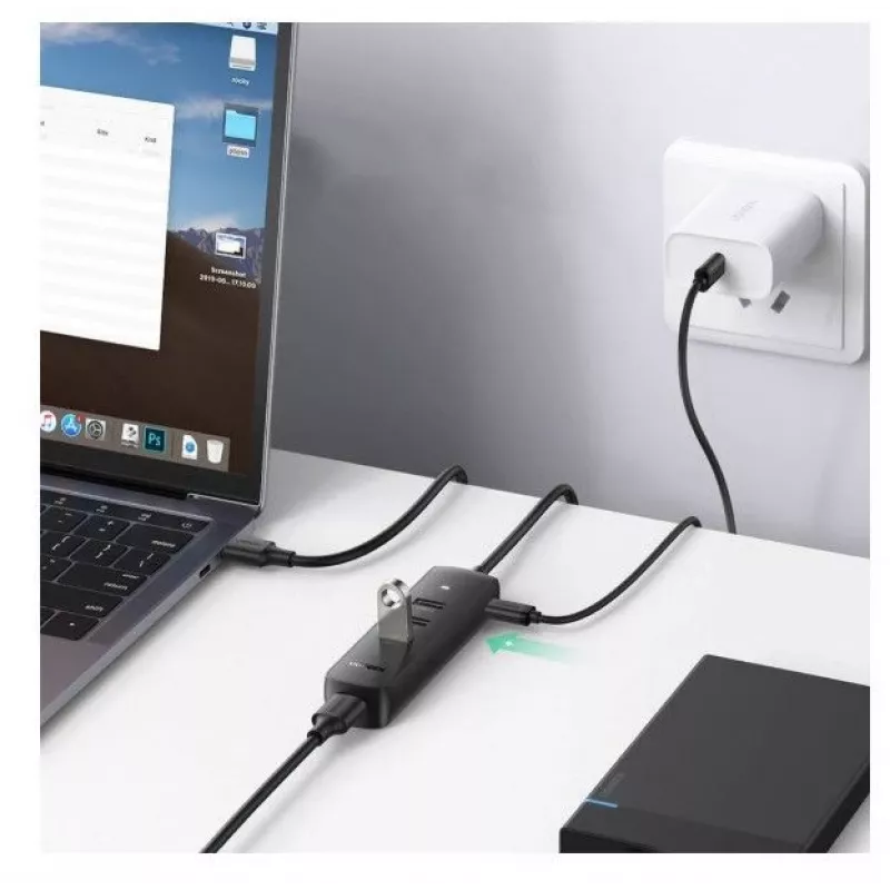 UGREEN 4-in-1 USB Hub 4x USB-A 3.0 PD DC 12V 0.25m Melns (CM416 10915)