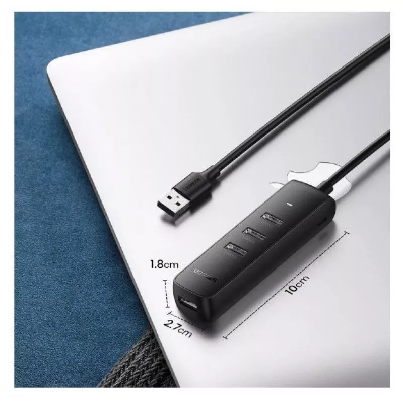 UGREEN 4-in-1 USB Hub 4x USB-A 3.0 PD DC 12V 0.25m Melns (CM416 10915)