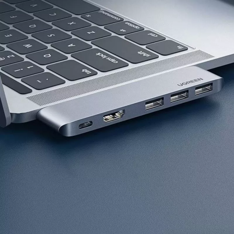 UGREEN 60559 USB-C dokstacija 9-in-1 centrmezgls ar 4K HDMI, 3x USB 3.0, Gigabit Ethernet, SD/MicroSD, 100W PD, sudraba